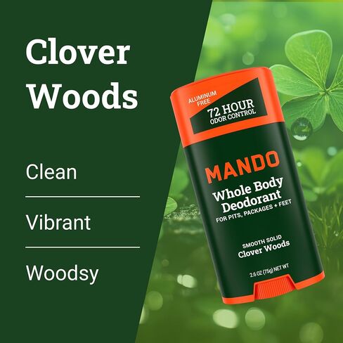 Mando Whole Body Deodorant For Men - Smooth Solid Stick - 72 Hour Odor Control - Aluminum Free, Baking Soda Free, Skin Safe - 2.6 Ounce (Pack of 2) - Unscented in Kuwait
