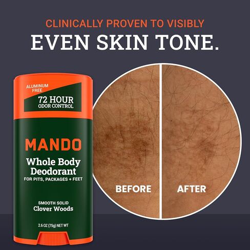 Mando Whole Body Deodorant For Men - Smooth Solid Stick - 72 Hour Odor Control - Aluminum Free, Baking Soda Free, Skin Safe - 2.6 Ounce (Pack of 2) - Unscented in Kuwait