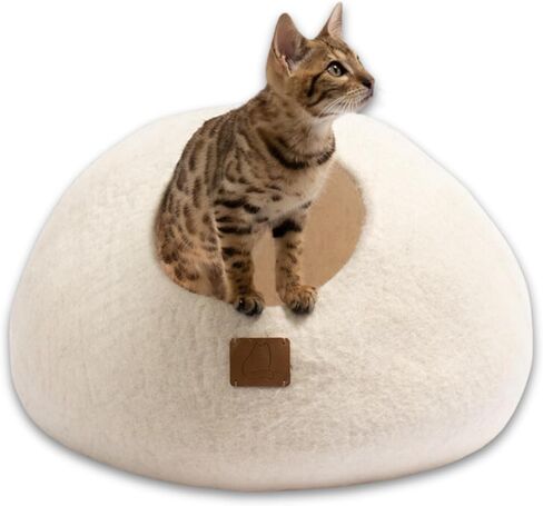 Best Aesthetic Cat Bed - Premium Felted Wool Cat Cave Bed - Cozy Peekaboo Round Cave for Large or Small Cats (Small, Eucalyptus Green) in Saudi Arabia