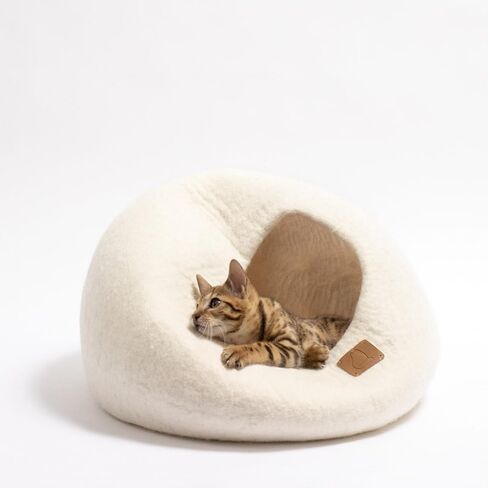 Best Aesthetic Cat Bed - Premium Felted Wool Cat Cave Bed - Cozy Peekaboo Round Cave for Large or Small Cats (Small, Eucalyptus Green) in Saudi Arabia