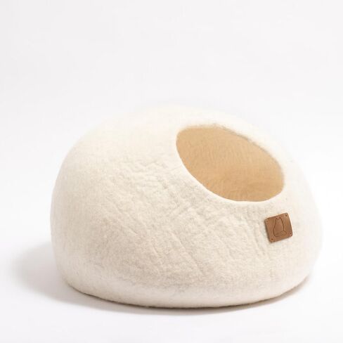 Best Aesthetic Cat Bed - Premium Felted Wool Cat Cave Bed - Cozy Peekaboo Round Cave for Large or Small Cats (Small, Eucalyptus Green) in Saudi Arabia