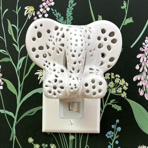 Lily's Lights Handmade Ceramic White Elephant LED Night Light for Kids – Safari Nursery & Room Decor, Energy Efficient Plug-in Night Light with Soft Glow, Includes Gift Box in Saudi Arabia