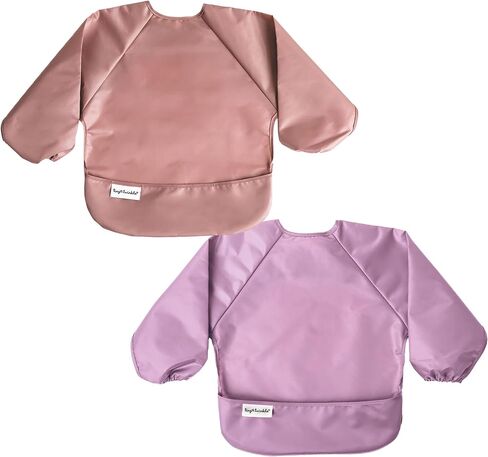 Tiny Twink Mess Proof Baby Bib ، 2 pack alweve sleeve bib oufft ، bibs مقاومة للماء للأطفال الصغار ، قابلة للغسل في الآلة ، إغلاق إثبات السحب ، ودعم الطفل للأكل ، والأكمام الطويلة (Llate Olive ، 6-24 شهرًا) in Kuwait