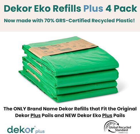 Diaper Dekor Eko Plus Refills, 4 Count | ONLY Eco-Friendly Diaper Pail Refills Made With 70% Recycled Materials | Quicker, Easier & More Cost Effective than Trash Bags | Unscented in Saudi Arabia