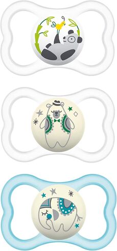 MAM Air Night Pacifiers (1 Sterilizing Pacifier Case), MAM Sensitive Skin Pacifier 6+ Months, Glow in the Dark Pacifier, Best Pacifier for Breastfed Babies, Baby Boy Pacifiers, 6-16 - 2 Ct (Pack of 1) in Kuwait