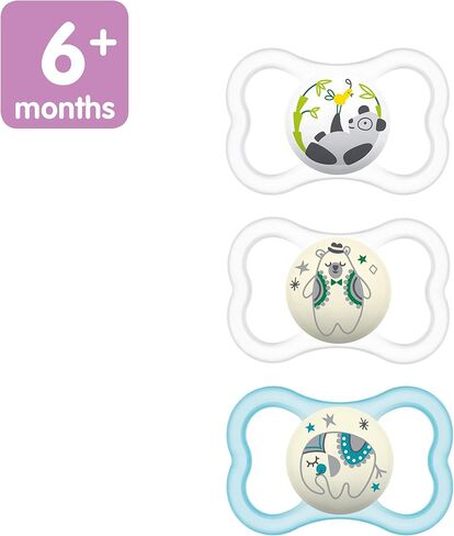 MAM Air Night Pacifiers (1 Sterilizing Pacifier Case), MAM Sensitive Skin Pacifier 6+ Months, Glow in the Dark Pacifier, Best Pacifier for Breastfed Babies, Baby Boy Pacifiers, 6-16 - 2 Ct (Pack of 1) in Kuwait