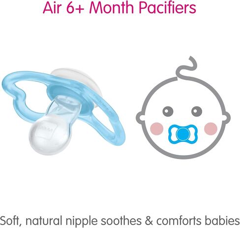 MAM Air Night Pacifiers (1 Sterilizing Pacifier Case), MAM Sensitive Skin Pacifier 6+ Months, Glow in the Dark Pacifier, Best Pacifier for Breastfed Babies, Baby Boy Pacifiers, 6-16 - 2 Ct (Pack of 1) in Kuwait