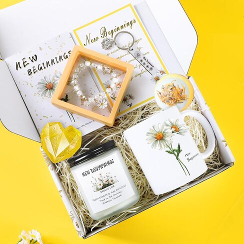 Extrogif New Beginnings Gifts for Women - Coffee Mug, Scented Candles, Daisy Positive Crochet Flowers, Gift Baskets for Graduation, Coworker Farewell Leaving, Goodbye, Going Away, New Job, Divorce in Saudi Arabia