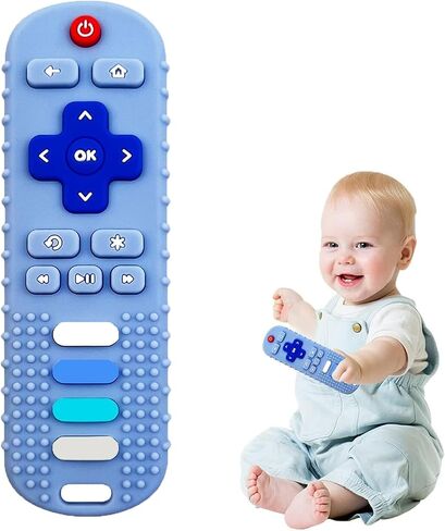 Silicone Baby Teething Toys, Teething Toys for Babies 3 6 18 24 Months, Baby Silicone Chew Toys,Remote Control Shape Teething Toys,BPA Free (Blue) in Saudi Arabia