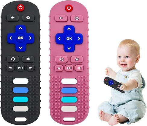 Silicone Baby Teething Toys, Teething Toys for Babies 3 6 18 24 Months, Baby Silicone Chew Toys,Remote Control Shape Teething Toys,BPA Free (Blue) in Saudi Arabia