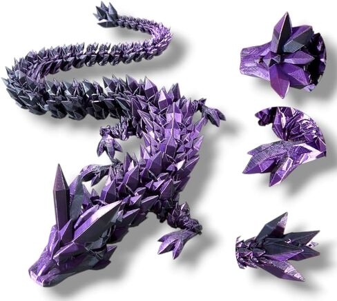 14in Articulated Crystal Dragons (Black/Purple) - Made in USA in Kuwait