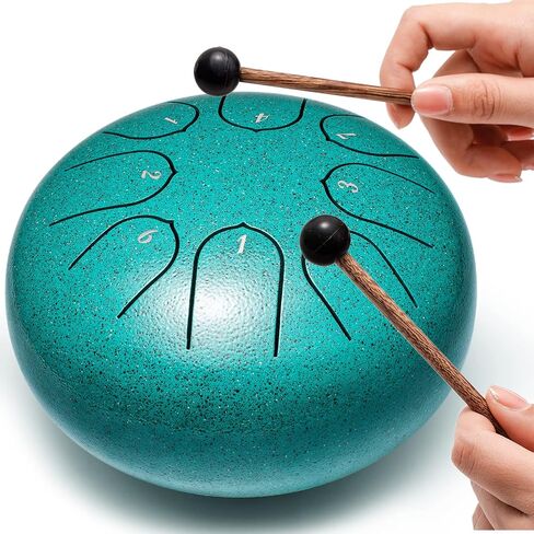 Steel Tongue Drum Musical Instruments: 6 Inch 8 Notes Metal Hand Drums, Music Gifts for Family Friends (Malachite) in Saudi Arabia