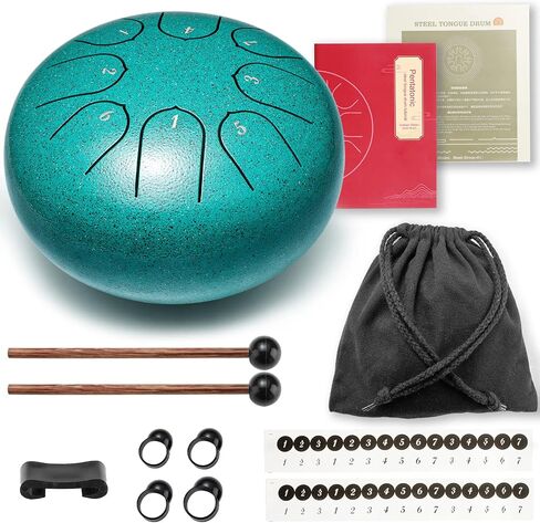 Steel Tongue Drum Musical Instruments: 6 Inch 8 Notes Metal Hand Drums, Music Gifts for Family Friends (Malachite) in Saudi Arabia