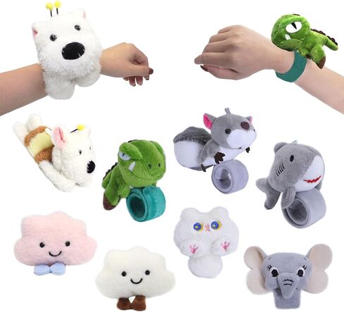 8 Pcs Slap Bracelets Stuffed Animal for Kids, Plush Animal Snap Bracelets Cutie Cuff Sticky Rolls Bracelet Huggers Toy Wrist for Girls Boys Child Gift Party Favors Birthday(style E) in Saudi Arabia