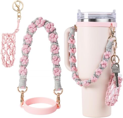 Handmade Stanley Cup Accessories Set Water Bottle Handle Strap, Stanley Charms for Stanley Cup 40oz & 30oz Tumbler Handle of the handbag No Cup (White) in Kuwait