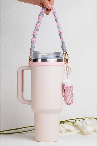 Handmade Stanley Cup Accessories Set Water Bottle Handle Strap, Stanley Charms for Stanley Cup 40oz & 30oz Tumbler Handle of the handbag No Cup (White) in Kuwait