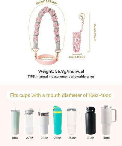 Handmade Stanley Cup Accessories Set Water Bottle Handle Strap, Stanley Charms for Stanley Cup 40oz & 30oz Tumbler Handle of the handbag No Cup (White) in Kuwait