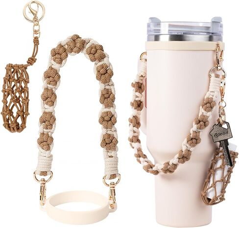 Handmade Stanley Cup Accessories Set Water Bottle Handle Strap, Stanley Charms for Stanley Cup 40oz & 30oz Tumbler Handle of the handbag No Cup (White) in Kuwait