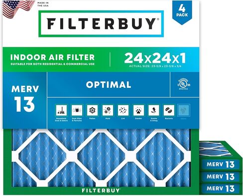 Filterbuy 18x20x1 Air Filter MERV 13 Optimal Defense (4-Pack), Pleated HVAC AC Furnace Air Filters Replacement (Actual Size: 17.50 x 19.50 x 0.75 Inches) in Saudi Arabia