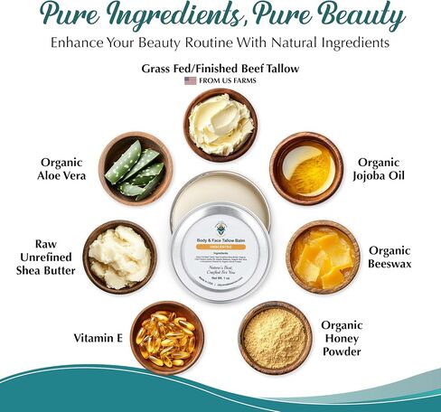 Dr. Dave's Primal Essence Grass Fed Beef Tallow for Skin - Tallow Balm with Shea Butter, Organic Jojoba Oil, Honey, Beeswax - Face and Body Moisturizer - Unscented - 1 oz in Kuwait