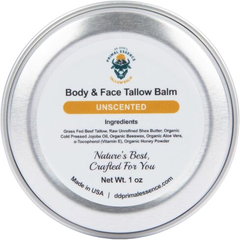Dr. Dave's Primal Essence Grass Fed Beef Tallow for Skin - Tallow Balm with Shea Butter, Organic Jojoba Oil, Honey, Beeswax - Face and Body Moisturizer - Unscented - 1 oz in Kuwait