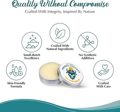 Dr. Dave's Primal Essence Grass Fed Beef Tallow for Skin - Tallow Balm with Shea Butter, Organic Jojoba Oil, Honey, Beeswax - Face and Body Moisturizer - Unscented - 1 oz in Kuwait