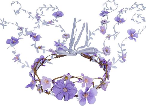 Purple Flower Hippie Headpiece Forest Vines Crown Boho Floral Headband for Women Girls Fairy Bohemian Cosplay Wedding Bridal Shower Renaissance Fair Proms Bachelor Party in Kuwait