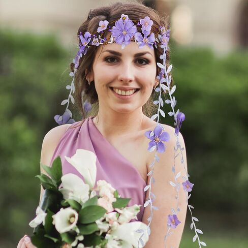 Purple Flower Hippie Headpiece Forest Vines Crown Boho Floral Headband for Women Girls Fairy Bohemian Cosplay Wedding Bridal Shower Renaissance Fair Proms Bachelor Party in Kuwait
