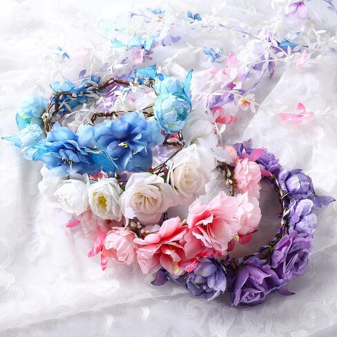 Purple Flower Hippie Headpiece Forest Vines Crown Boho Floral Headband for Women Girls Fairy Bohemian Cosplay Wedding Bridal Shower Renaissance Fair Proms Bachelor Party in Kuwait