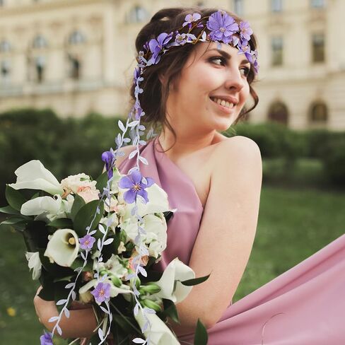 Purple Flower Hippie Headpiece Forest Vines Crown Boho Floral Headband for Women Girls Fairy Bohemian Cosplay Wedding Bridal Shower Renaissance Fair Proms Bachelor Party in Kuwait