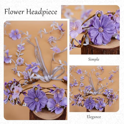 Purple Flower Hippie Headpiece Forest Vines Crown Boho Floral Headband for Women Girls Fairy Bohemian Cosplay Wedding Bridal Shower Renaissance Fair Proms Bachelor Party in Kuwait