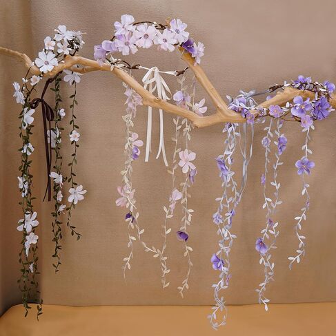 Purple Flower Hippie Headpiece Forest Vines Crown Boho Floral Headband for Women Girls Fairy Bohemian Cosplay Wedding Bridal Shower Renaissance Fair Proms Bachelor Party in Kuwait