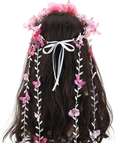Purple Flower Hippie Headpiece Forest Vines Crown Boho Floral Headband for Women Girls Fairy Bohemian Cosplay Wedding Bridal Shower Renaissance Fair Proms Bachelor Party in Kuwait