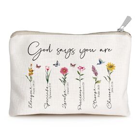 God Says You Are Makeup Bag Gift, Faithful Christian Accessory Pouch Believe Gift for Her, Religious Makeup Bag, Inspirational Cosmetic Bag, for Daughter, Niece, Teen Girls Birthday Gifts (God says i am)