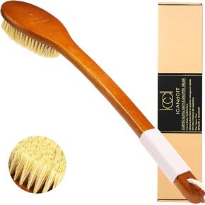 ICANdOIT-17.71Inch Natural Boar Bristles Anti-Slip Curved Long Handle Bath Brush,Bent Handle Shower Scrubber for Exfoliating,Shower Back Brush in Saudi Arabia