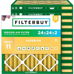 Filterbuy 24x24x2 Air Filter MERV 11 Allergen Defense (12-Pack), Pleated HVAC AC Furnace Air Filters Replacement (Actual Size: 23.38 x 23.38 x 1.75 Inches)
