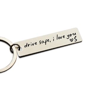 Key Chain Drive Safe I Love You Engraved Initial Personalized Gift for Husband Boyfriend Stainless Steel Keychain Gift Car Accessories New Drive Gift Brother Valentine's Gifts (A)