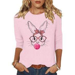 Woffccrd Womens Christmas 3/4 Sleeve Crew Neck T-Shirts Merry and Bright Leopard Christmas Tree Graphic Tee Tops