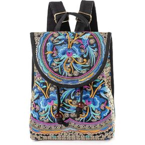 MAZEXY Embroidered Backpack Purse for Women, Boho Elegance Vintage Ethnic Floral Shoulder Handbag