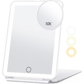Rechargeable Makeup Mirror for Travel, Vanity Mirror with 80LEDs, 3 Color Light, 2000mAh Battery, Portable Ultra Slim Lighted Mirror, Travel Essential