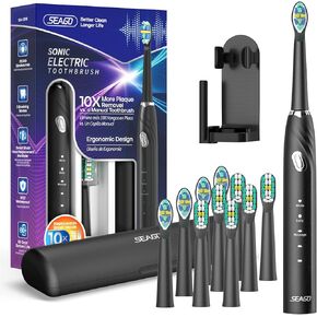 SEAGO Electric Toothbrush with 10 Brush Heads,Travel Toothbrush with Travel Case and Toothbrush Holder,Smart Toothbrush with Timer for Adults,SG-2316(Green)