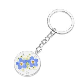 Pressed Flower Keychain, Keychains for Women,Handmade Forget-Me-Not and Queen Anne's Lace Wildflower Keychain,Personalized Cute Keychain,Charm Keychain Presents for Her-Alaska State Flower Keychain