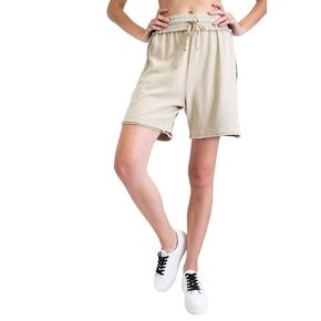 Women's French Terry Casual Shorts Elastic Waist With Tie 7" Inseam-Stone (M)