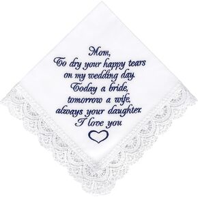 Mother of the Bride Handkerchief Embroidered Wedding gifts for Mom from Daughter Wedding Keepsake for Bride's Mom Sentimental Wedding Gifts for Parents (Mother of the Bride)