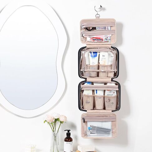 NISHEL Travel Toiletry Bag for women, Portable Hanging Organizer for Travel-Sized Shampoo, Conditioner, Brushes Set, makeup Accessories, Medium Size, Pink in Saudi Arabia