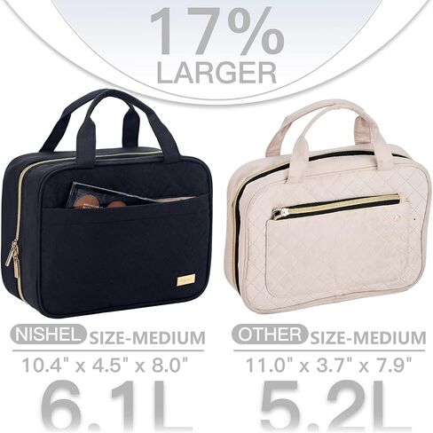 NISHEL Travel Toiletry Bag for women, Portable Hanging Organizer for Travel-Sized Shampoo, Conditioner, Brushes Set, makeup Accessories, Medium Size, Pink in Saudi Arabia