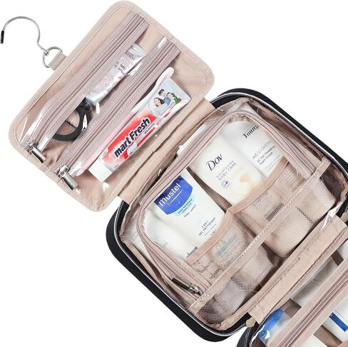 NISHEL Travel Toiletry Bag for women, Portable Hanging Organizer for Travel-Sized Shampoo, Conditioner, Brushes Set, makeup Accessories, Medium Size, Pink in Saudi Arabia