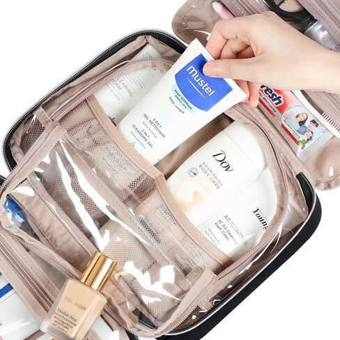 NISHEL Travel Toiletry Bag for women, Portable Hanging Organizer for Travel-Sized Shampoo, Conditioner, Brushes Set, makeup Accessories, Medium Size, Pink in Saudi Arabia