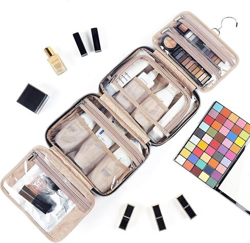 NISHEL Travel Toiletry Bag for women, Portable Hanging Organizer for Travel-Sized Shampoo, Conditioner, Brushes Set, makeup Accessories, Medium Size, Pink in Saudi Arabia