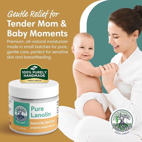 100% Pure Lanolin Cream - Handmade, Unrefined Balm for Dry & Itchy Skin, Cracked Lips, Breastfeeding, Baby Care, Moisture-Rich, Nursing Essentials & Petroleum-Free, Perfect for Hands, Face & Paw Care in Saudi Arabia